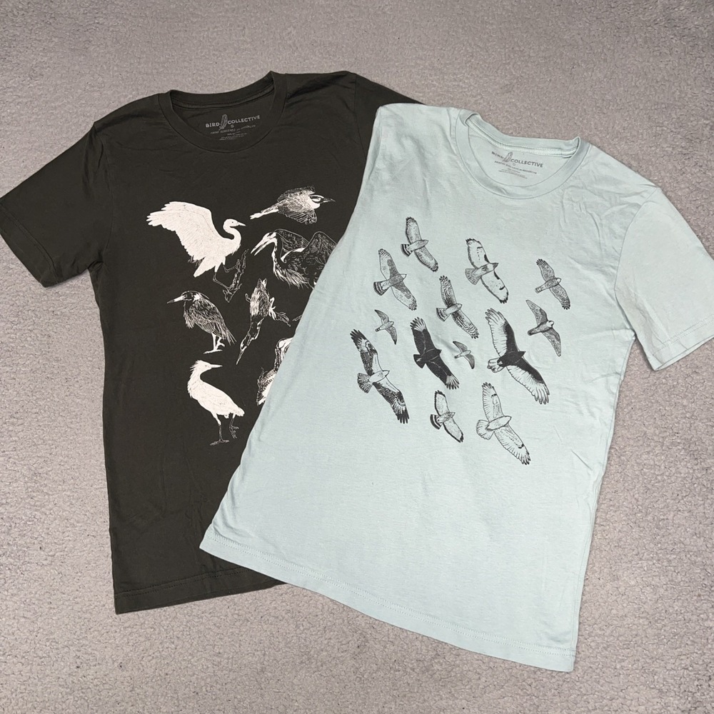 Lot of (2) Bird Collective Hawks in Flight T Shirt Womens Sz S Printed With Love